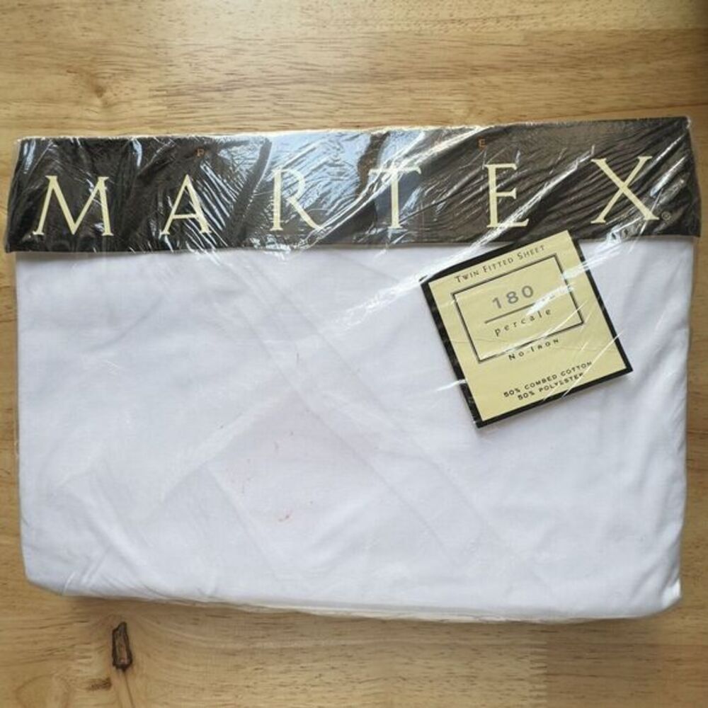 NOS Pipeline Martex TWIN Fitted Sheet Solids White 180 Cale Combed Cotton Blend